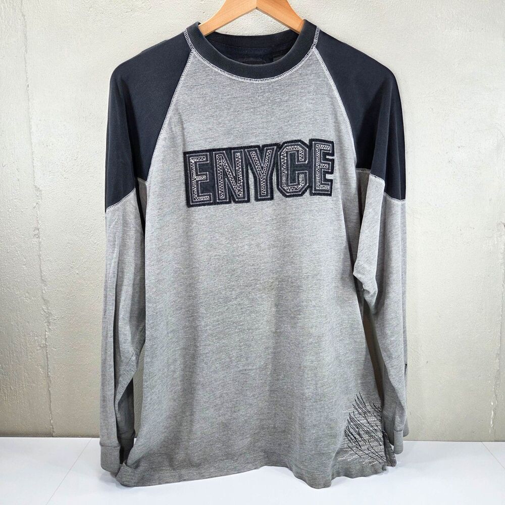 Vintage Y2K Enyce Long Sleeve Raglan Shirt Embroidered Gray Black Sz L